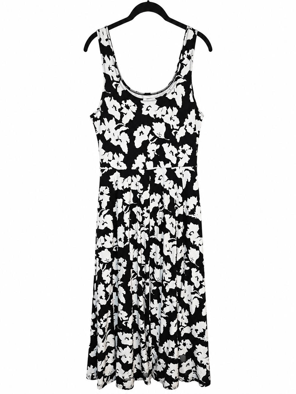 Alfani Black and White Floral Scoop-Neck Midi Dress